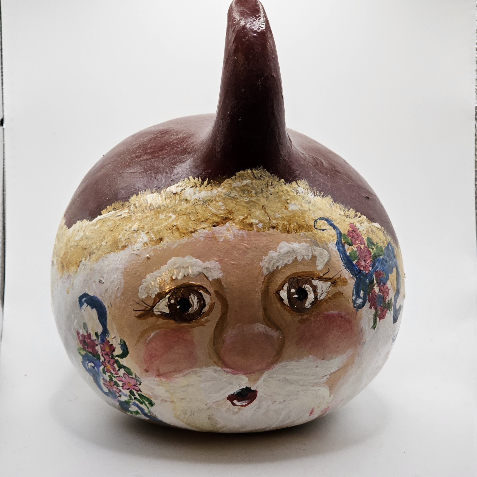 Santa Claus Gourd  Hand Painted Artisan Folk Art Christmas All Around Signed