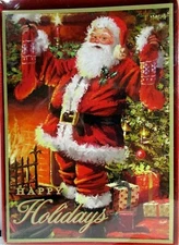Christmas Cards Box of 14 w/Envelopes Happy Holidays Santa Red Suit & Stockings