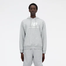 New Balance French Terry Stacked Logo Pullover Hoodie Grey White Men's S-XXL