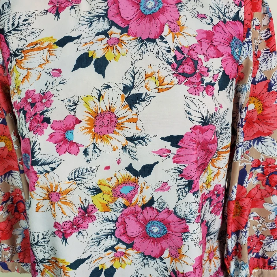 Blusa Camisa Tinley Road Para Mujer Top XS Floral Pullover Manga 3/4 Crew Forrada Foto 3 de 4