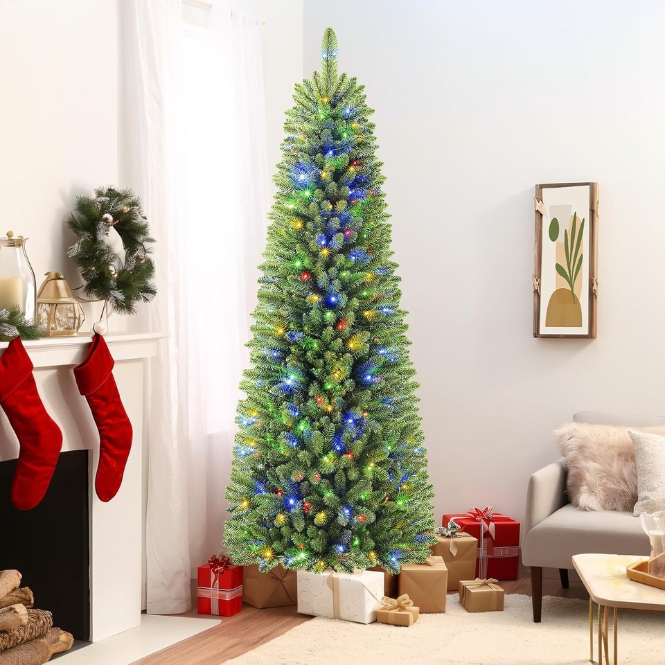 6ft Prelit Artificial Slim Pencil Christmas Tree with Remote 240 Lights