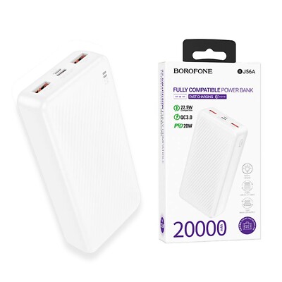 For Borofone BJ56A 22.5W+PD20W 20000mAh Power Bank Backup Battery Charger- White