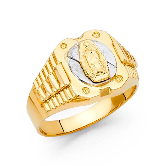 Men 14k Yellow White Real Gold Religious Virgin Mary Fashion Wedding Ring Band eBay