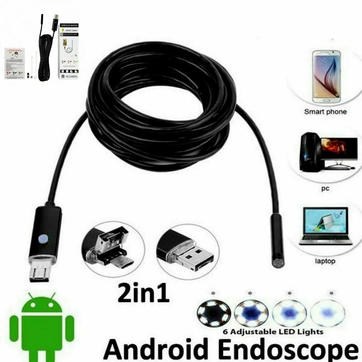 Fotocamera Endoscopica A Serpente Daxiongmao - Cavo 11.5 Piedi (3.5 M), Luce LED, HD 1080p, Impermeabile IP67