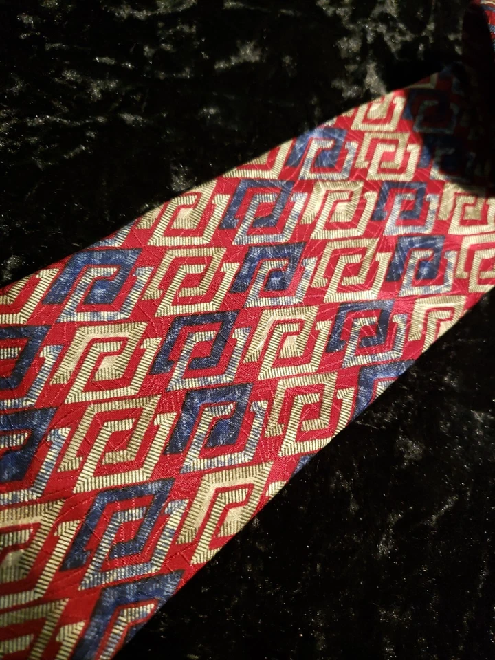 Corbata de Colección Geoffrey Beene Para Hombre Roja Azul Plata Geométrica Ropa de Carrera EE. UU. Foto 3 de 4