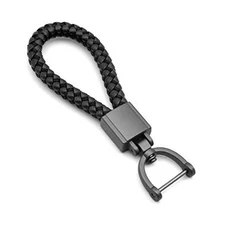  Universal Black Leather Car Fob Keychain Metal Keyring Black and Matte Black
