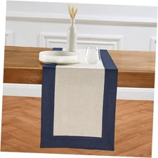  Linen Table Runner 120 Inches Long - Navy and 14 x 120 Inch Navy & Natural