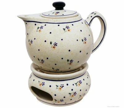 Original Bunzlauer Keramik Teekanne 1 Liter moderne Optik + Stövchen Dekor 111 - Bild 1 von 2