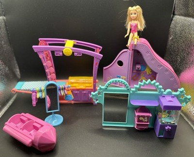Polly Pocket playset lot Bbq Claw Machine Water Wave Dressing Room 1 Doll Outfit
