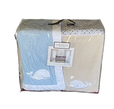 Wendy Bellissimo Whale Crib Bedding Set NEW Blanket Dust Ruffle Sheet Baby Boy