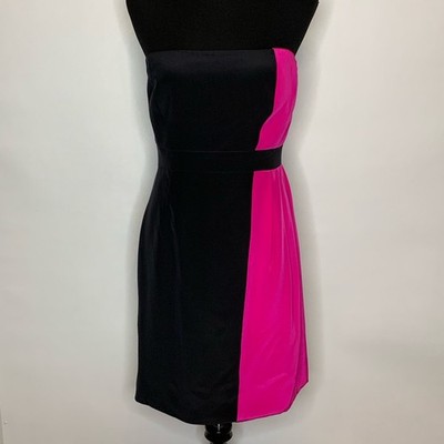 Tibi black & pink color block strapless silk dress size 12 NWT