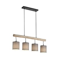 HäNgelampe Balken Holz Metall Stoff B: 82,5 Cm 4X E27 Pendelleuchte Esszimmer