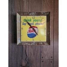 Vintage Think Young Say &ldquo;Pepsi Please&rdquo; Pepsi Cola Clock 16&rdquo; x 16&rdquo; Working