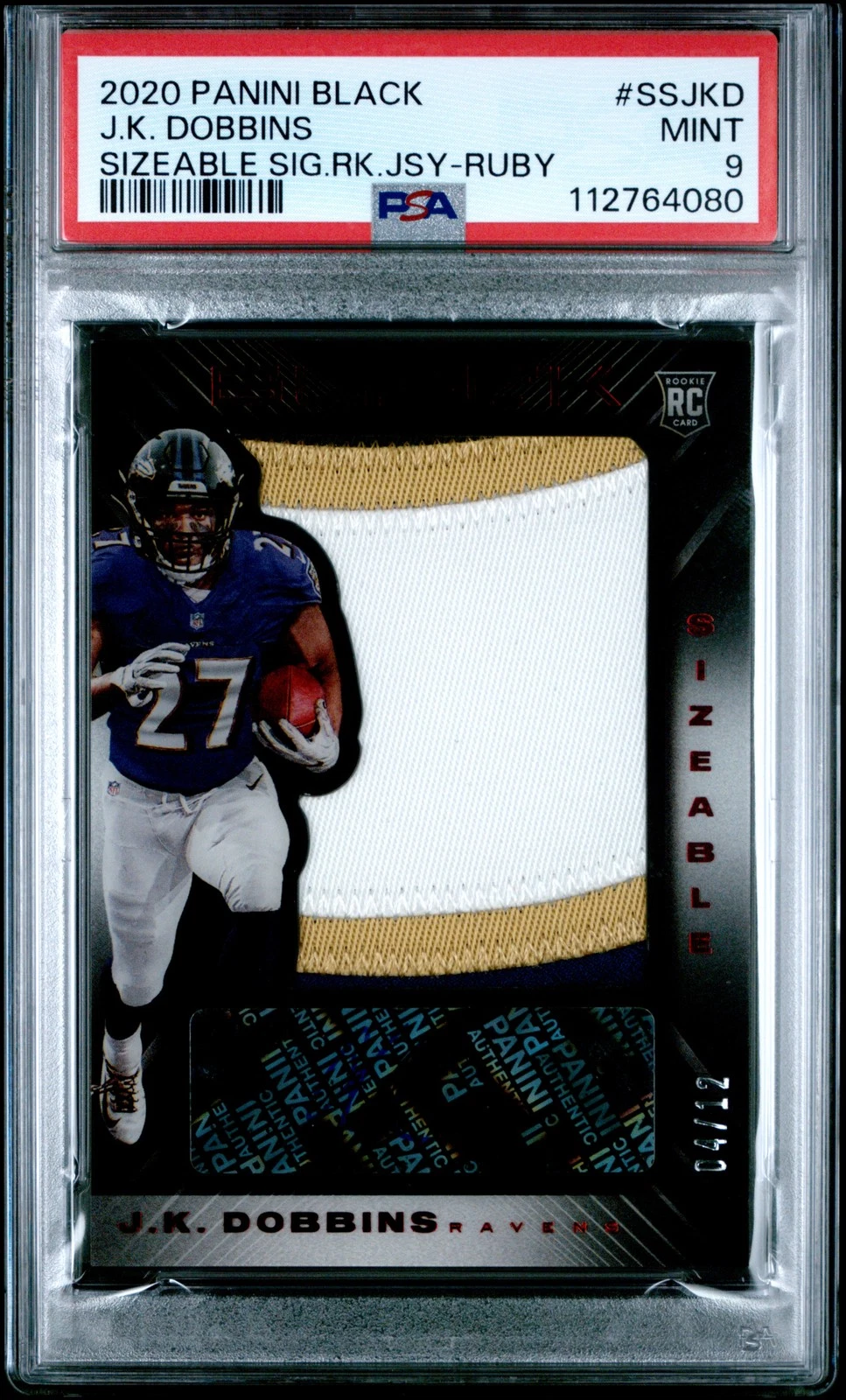 JK Dobbins Panini Black Sizeable Signatures Rookie Jersey #SSJKD Ruby