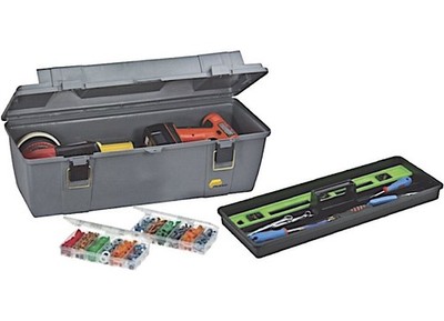 Plano 26IN Shallow Grab N Go Tool Box Silver Gray Durable Storage Organizer