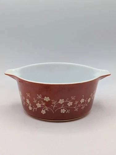 Vtg Pyrex Trailing Flowers Rust #474-B Casserole Dish Bowl 9" No Lid