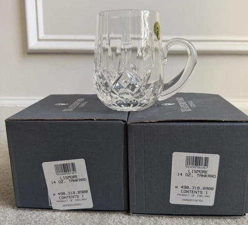 Vintage  Pair of Waterford Crystal Lismore 14 oz Tankard NIB