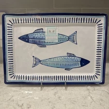 Sigrid Olsen Beach To Bistro FISH Melamine Serving Platter / Tray Blue White