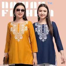 Stylish Embroidered Rayon Short Kurti Combo for Women Pack of 2 