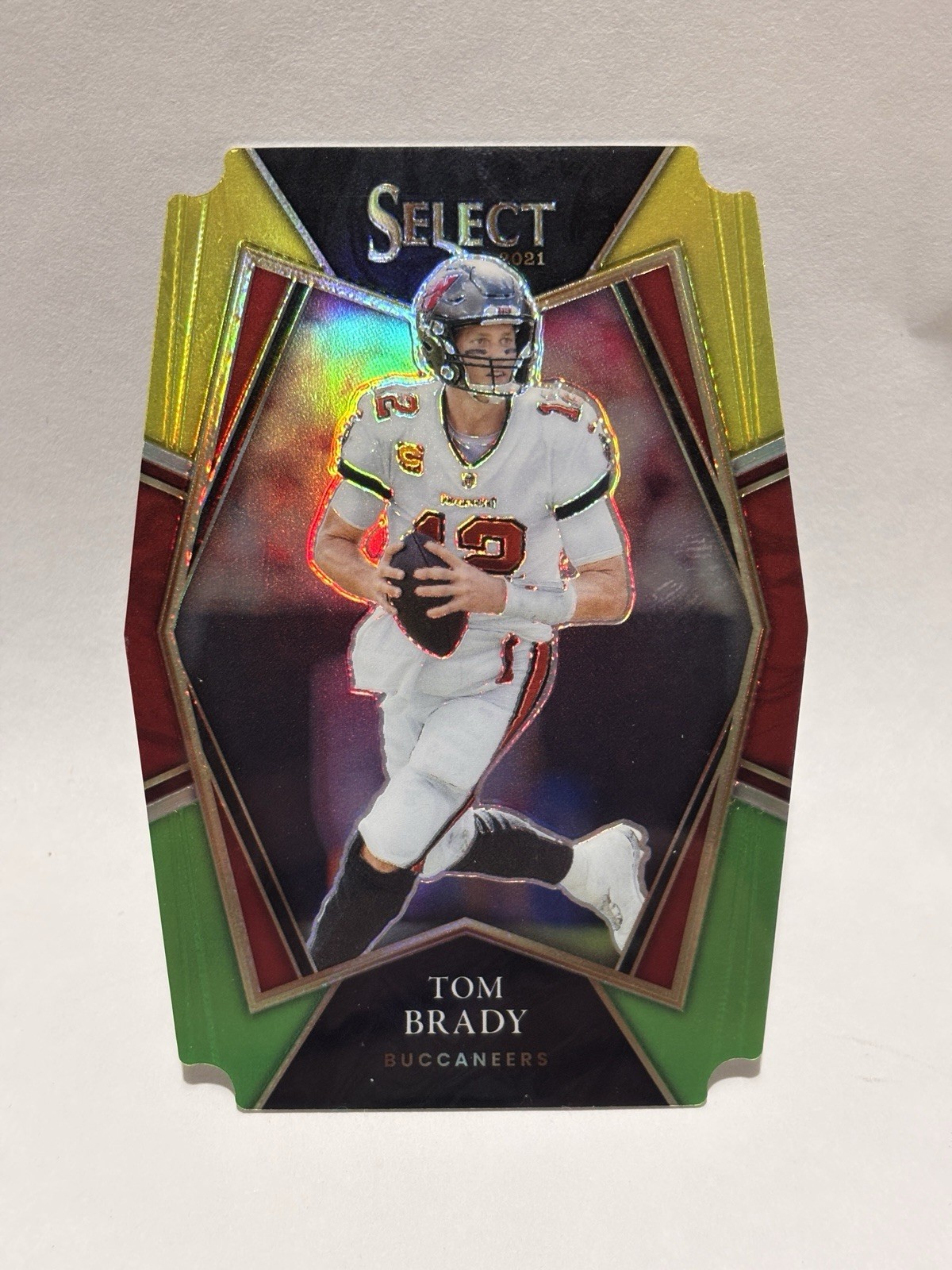 2021 Panini Select Tom Brady Green and Yellow Prizm Die Cut Premier Level