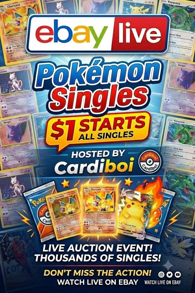 $1 START POKEMON SINGLES DEBUT W/ CARDIBOI REDUCED SHIPPING