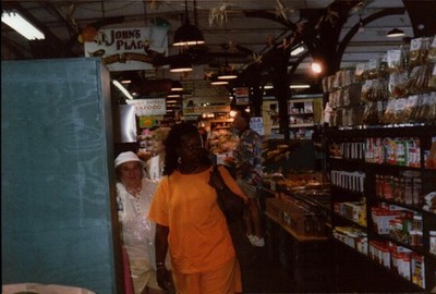 Vintage Found Photograph  Market Scene with Shoppers Strolling in Store Aisle