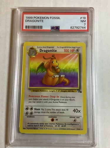 1999 POKEMON FOSSIL #19 DRAGONITE PSA 7