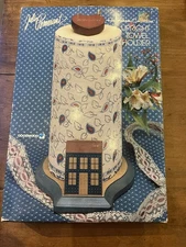 Vintage Cottage Core Country Blue  Wood Paper Towel Holder Towel Rack NOS