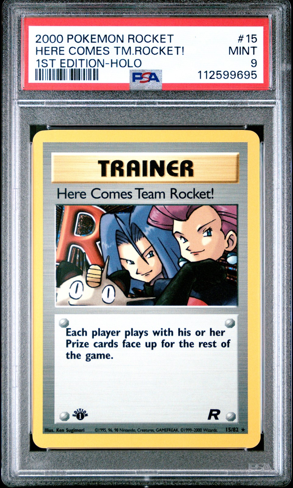 2000 POKEMON ROCKET 1ST ED #15 HERE COMES TEAM ROCKET!-HOLO PSA 9