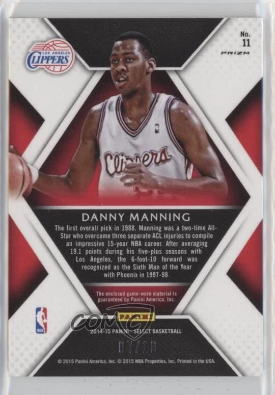 2014-15 Panini Select Swatches Gold Prizm /10 Danny Manning #11 - Image 2 of 2