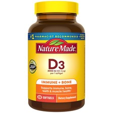 Nature Made Vitamin D3 2000 IU 50 mcg 250 Softgels Immune Bone Muscle Health