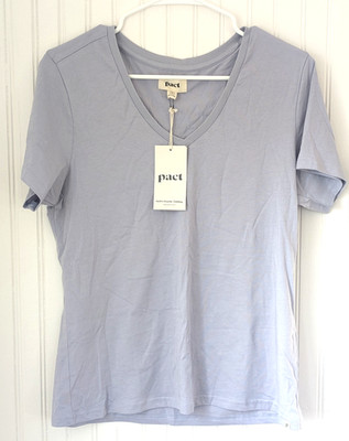 NWT Pact Womens Sz M Lavender Organic Cotton Short Sleeve T-Shirt V-Neck (020)