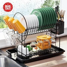 Dish Drying Rack 2 Tier Dish Racks for Kitchen Counter with Drainboard Brand New