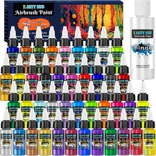 Airbrush Paint - 42 Colors with 4.05 Fl Oz Thinner, Iridescent, Neon and Metalli