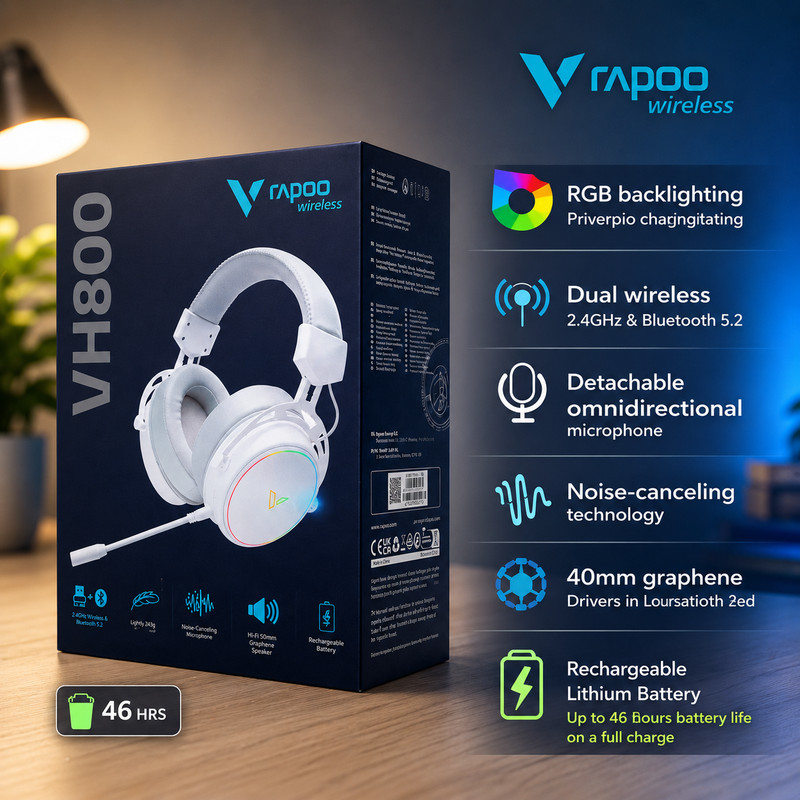 Rapoo VH800 Wireless Gaming PC Laptop PS5 Headset 2.4Ghz Bluetooth Headphones