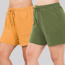 1X 2X 3X Women's Cotton Drawstring Elastic Waist Shorts with Pockets Relaxed Fit