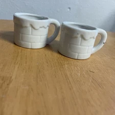 Tiny White Coffee Cups Set Of 2 Brick With Snow Christmas Farm House Cottage