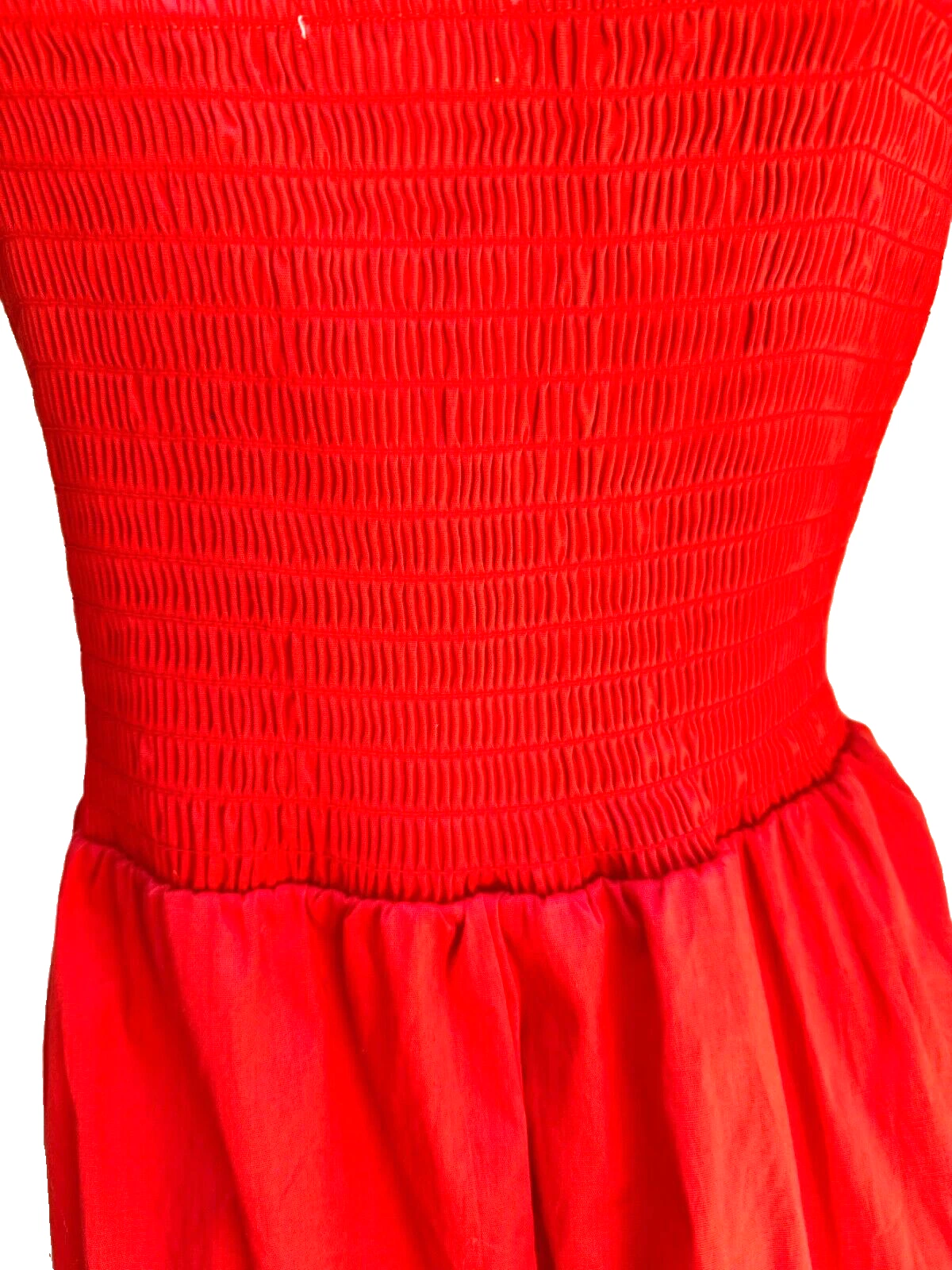 VETEMENTS Abito midi LAUREN CONRAD arancione aderente e svasato spalline fiocchi smocked XL
