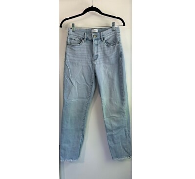 Loft High Rise Straight Crop Jeans  Frayed Hem Light Wash Denim Women's Size 2
