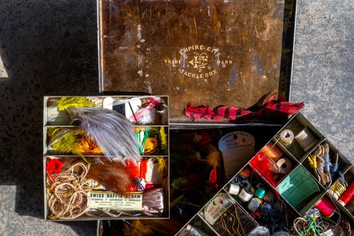 Rare Antique Empire City Tackle Box Loaded w Fly FIshing Supplies Lures Stencil - Picture 2 of 14