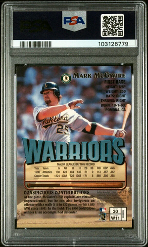 1997 TOPPS FINEST MARK MCGWIRE #30 WARRIORS W/COATING PSA MINT 9! OAKLAND A's - Picture 2 of 2