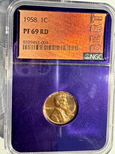 1958 Lincoln Wheat Proof Cent Graded PF69 RD by NGC, Bert Purple Core!
