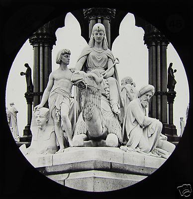 Glas magische Laterne Dia THE ALBERT MEMORIAL AFRICA BY THEED C1890 LONDON 
