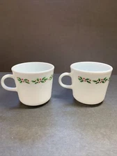 Vintage Corning Corelle Holly Days Mugs Cups Christmas Winter Set Of 2