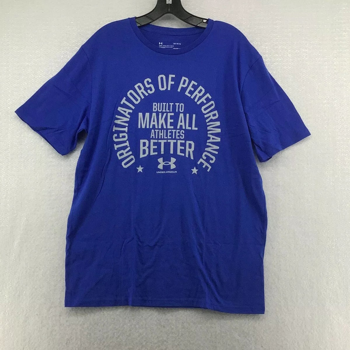 Under Armour Mens Heatgear Originators Of Performance Blue Pullover T Shirt  Sz L