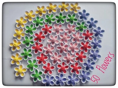 50 Paper quilling flowers / colorful handmade flowers / greeting card art deco