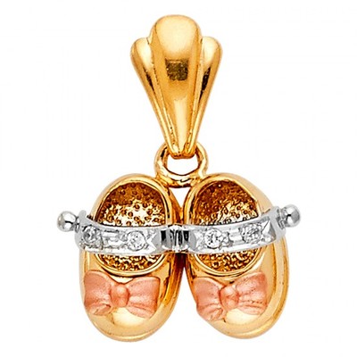   14K 3 Tone Girl's Shoes Pendant