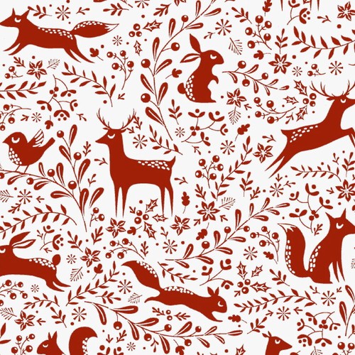 Polycotton Fabric Christmas Prancing Forest Animals Winter Woodland Fox Deer - Picture 2 of 4
