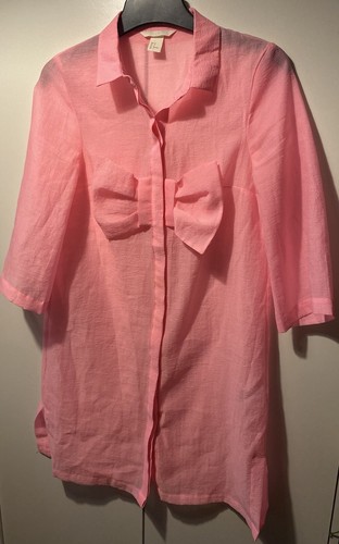Pink H&M Eur 32 Button Up Collared Cute Pink Bow Front Shirt Womens Cute - Picture 4 of 24