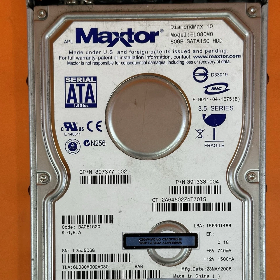 HP 397551-001 80GB 2K 3.5" SATA HDD Suit Proliant Maxtor 391333-004 - Image 3 of 4
